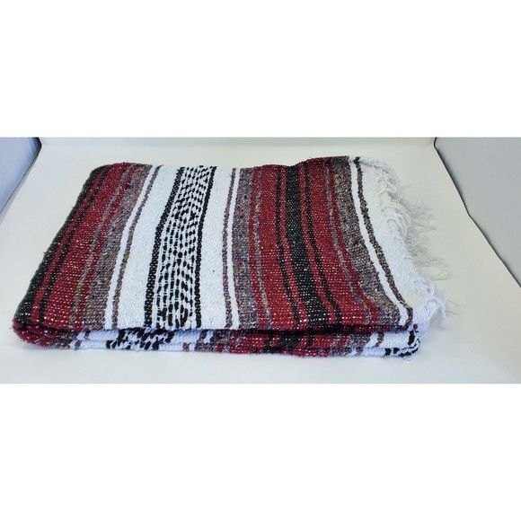 Burgundy  color mexican blanket warm and thick falsa blanket beach blanket - Picture 1 of 4